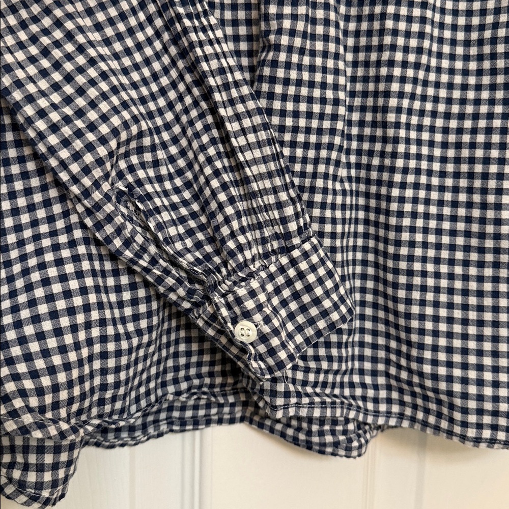 J.Crew Blue White Gingham Popover Button Shirt - Picture 7 of 8